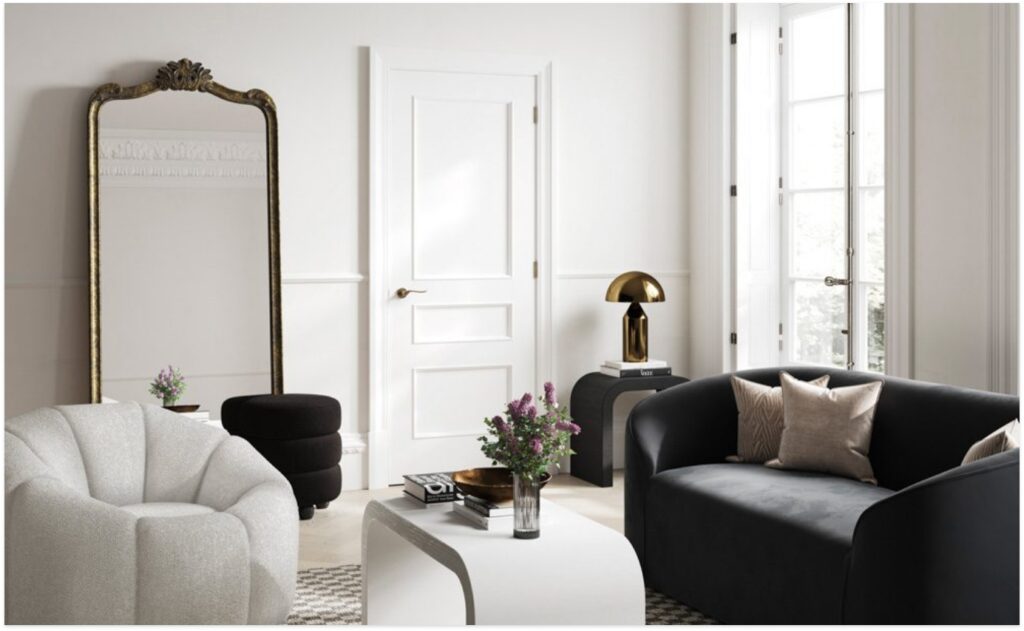 stylish lounge area with monochrome styling